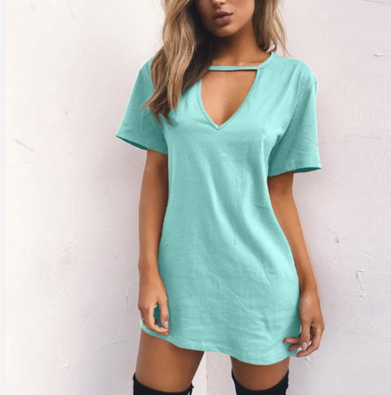 USA SIZE Cotton three-color loose short-sleeved V-neck hollow sexy shirt
