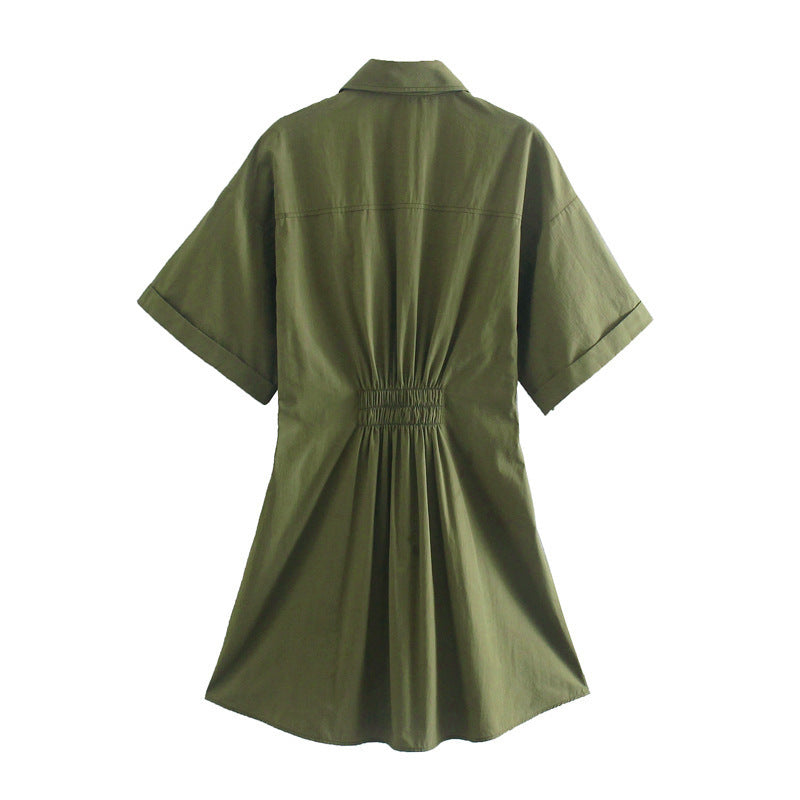 Lapel Short Sleeve Cotton Shirt Dress