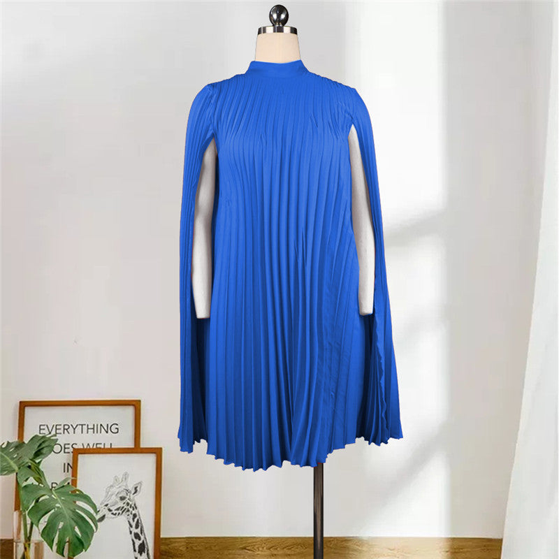 Round Neck Loose Casual Large Size Pleated Shawl Sleeve Dress