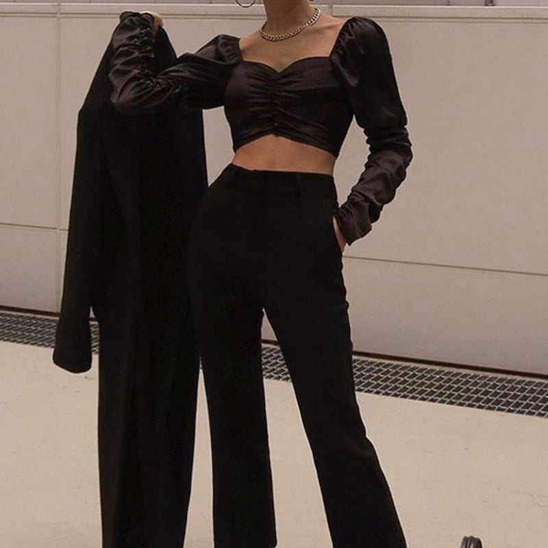 Square neck pleated waist top