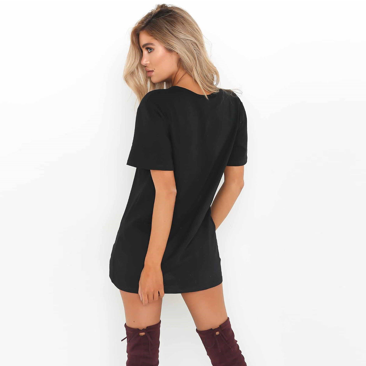 USA SIZE Cotton three-color loose short-sleeved V-neck hollow sexy shirt