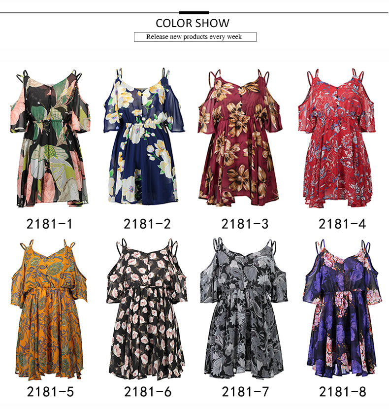 USA SIZE Europe and the United States large size V-neck off-the-shoulder dress skirt print waist ruffled chiffon dress beach skirt