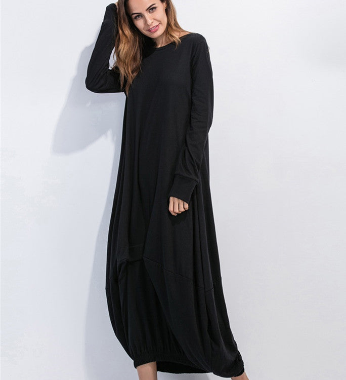 Long Sleeve Round Neck T-shirt Lantern Skirt
