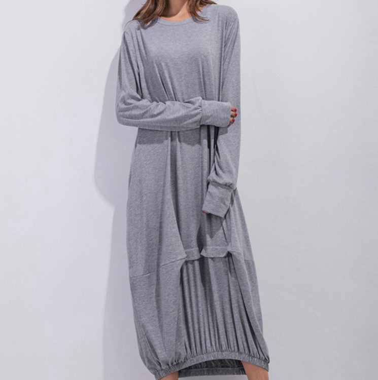 Long Sleeve Round Neck T-shirt Lantern Skirt