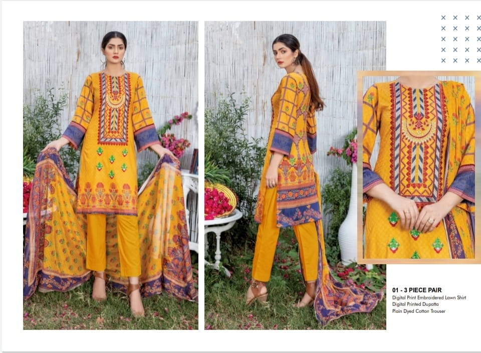 3 Piece Digital & Embroidered Lawn 01