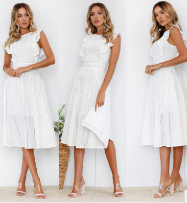 2021 summer explosion models fashion ruffled zipper irregular round neck lace dress