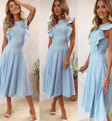 2021 summer explosion models fashion ruffled zipper irregular round neck lace dress