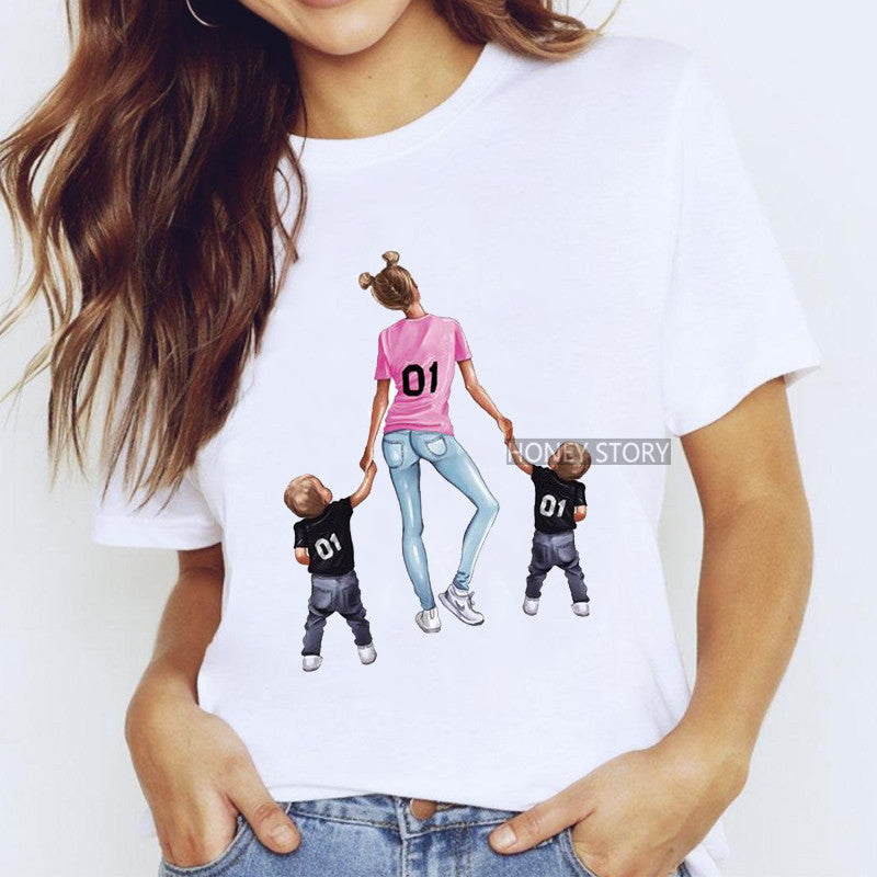 Cartoon Mom Harajuku Kawaii Clothes Print Ladies Graphic Female T-shirt