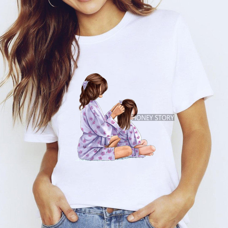 Cartoon Mom Harajuku Kawaii Clothes Print Ladies Graphic Female T-shirt