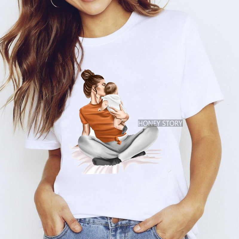 Cartoon Mom Harajuku Kawaii Clothes Print Ladies Graphic Female T-shirt