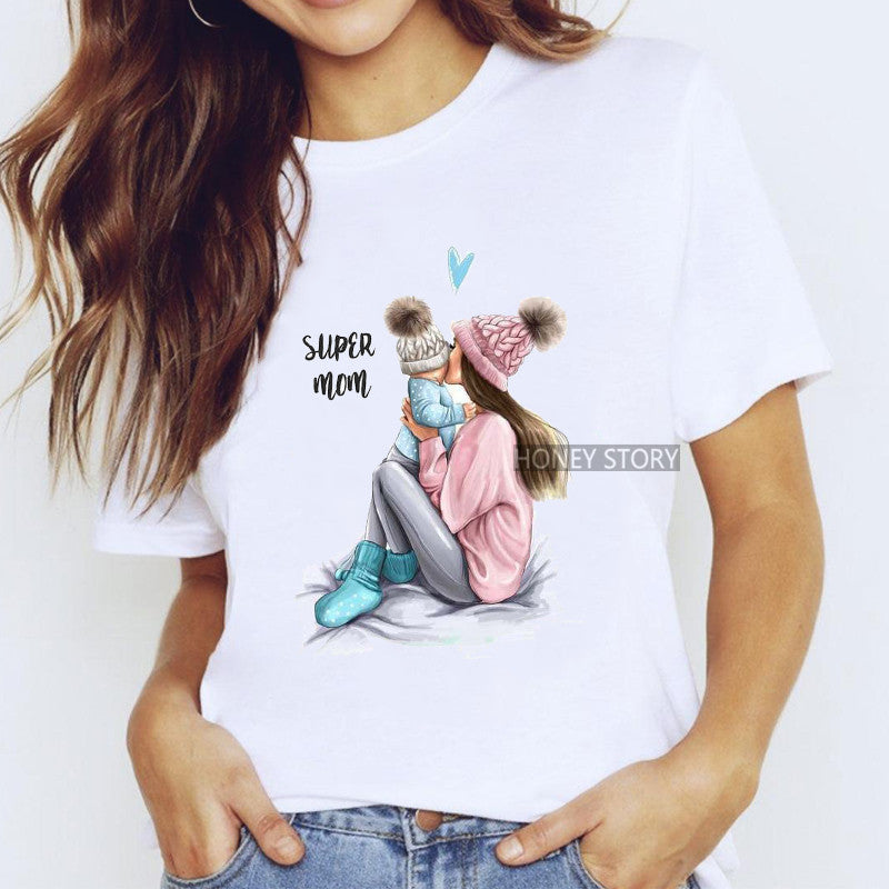 Cartoon Mom Harajuku Kawaii Clothes Print Ladies Graphic Female T-shirt