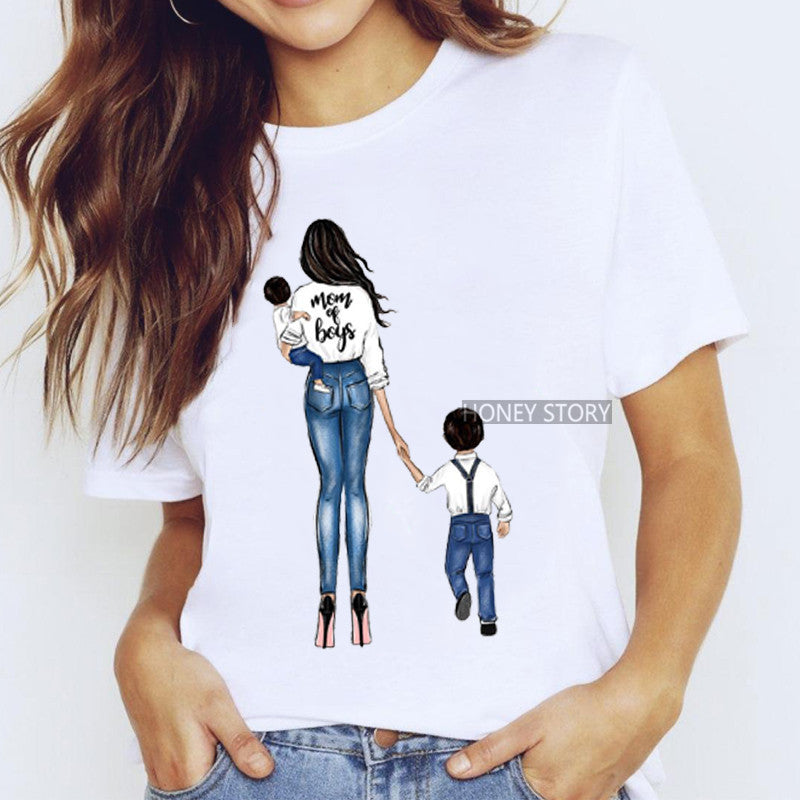 Cartoon Mom Harajuku Kawaii Clothes Print Ladies Graphic Female T-shirt