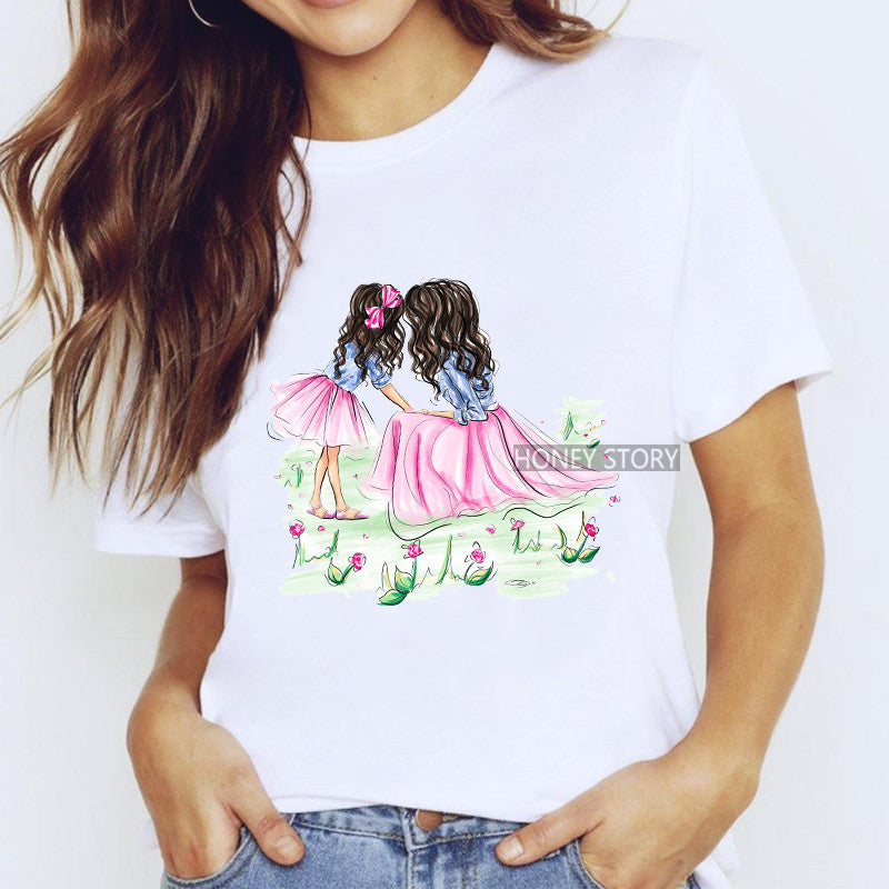 Cartoon Mom Harajuku Kawaii Clothes Print Ladies Graphic Female T-shirt