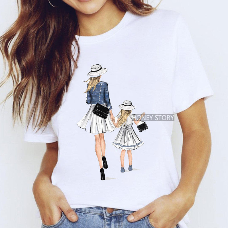 Cartoon Mom Harajuku Kawaii Clothes Print Ladies Graphic Female T-shirt