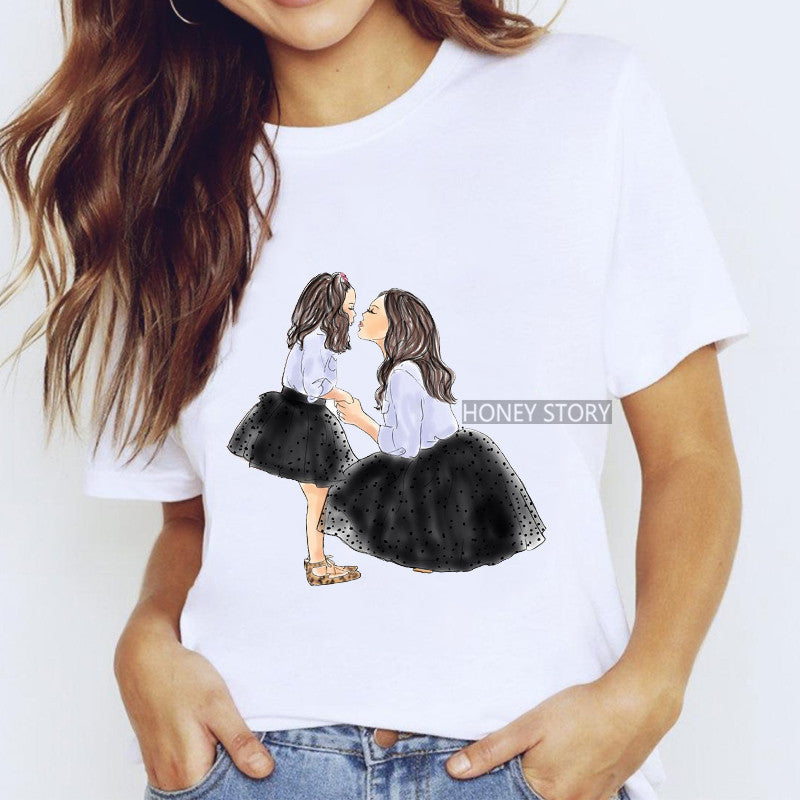 Cartoon Mom Harajuku Kawaii Clothes Print Ladies Graphic Female T-shirt