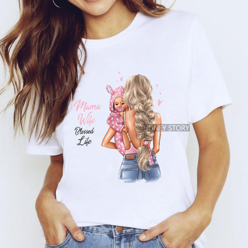 Cartoon Mom Harajuku Kawaii Clothes Print Ladies Graphic Female T-shirt