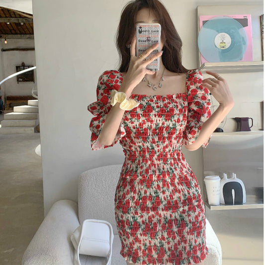 Fat MM French Tea Break Floral Dress 2021 Summer Large Size, Gentle, Slim, Thin, Buttocks Short Skirt Female