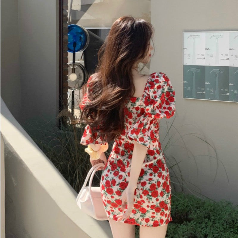 Fat MM French Tea Break Floral Dress 2021 Summer Large Size, Gentle, Slim, Thin, Buttocks Short Skirt Female