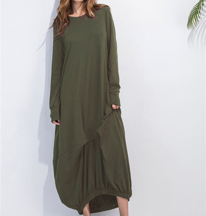 Long Sleeve Round Neck T-shirt Lantern Skirt