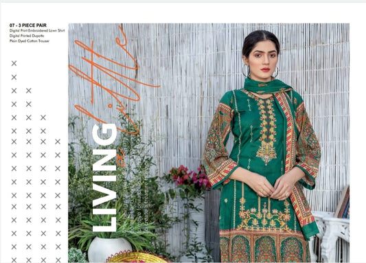 3 Piece Digital & Embroidered Lawn 07