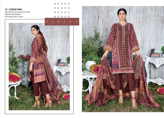 3 Piece Digital & Embroidered Lawn 10