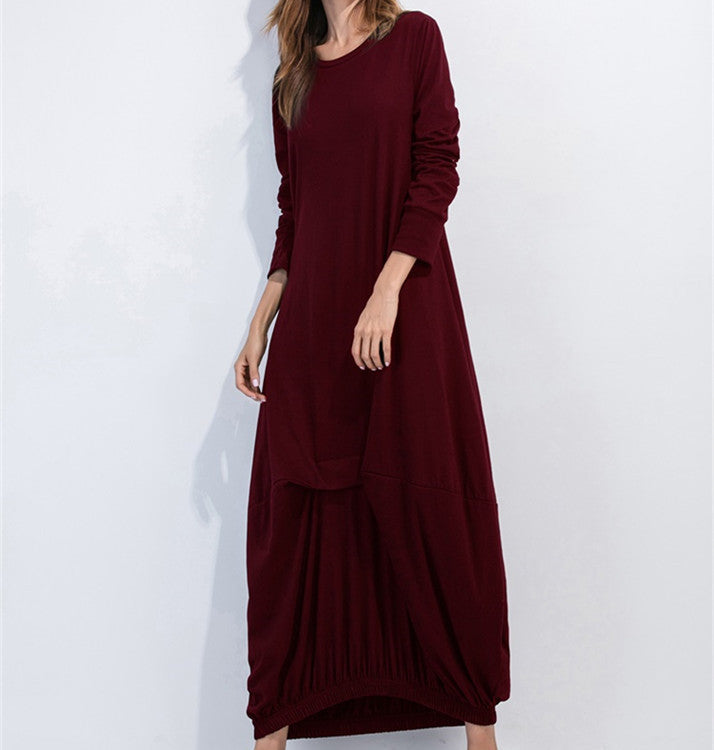 Long Sleeve Round Neck T-shirt Lantern Skirt