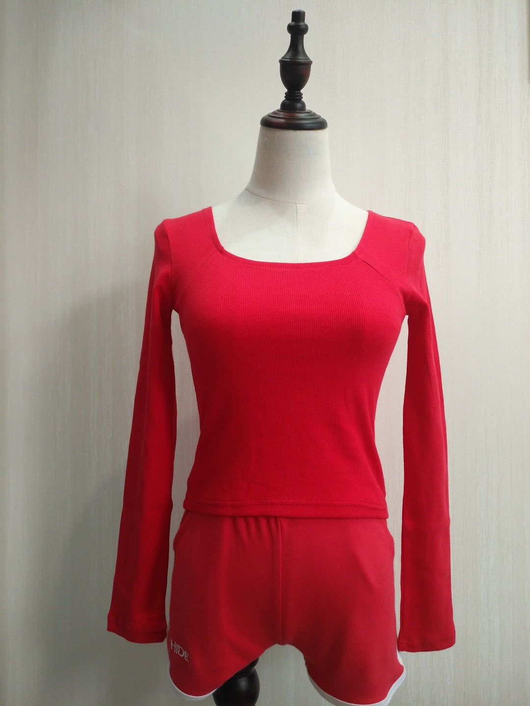European and American style fashion versatile long-sleeved umbilical high waist thread slim solid color cotton T-shirt