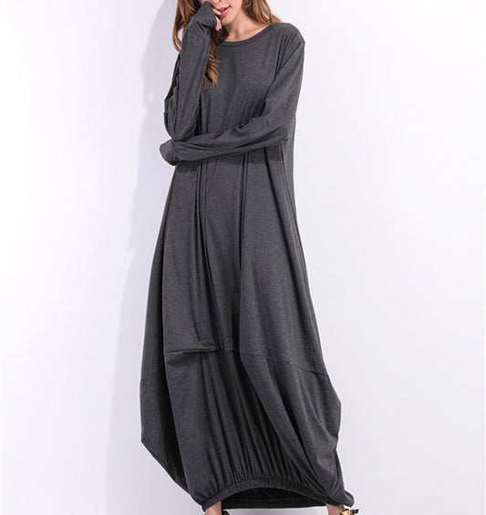 Long Sleeve Round Neck T-shirt Lantern Skirt