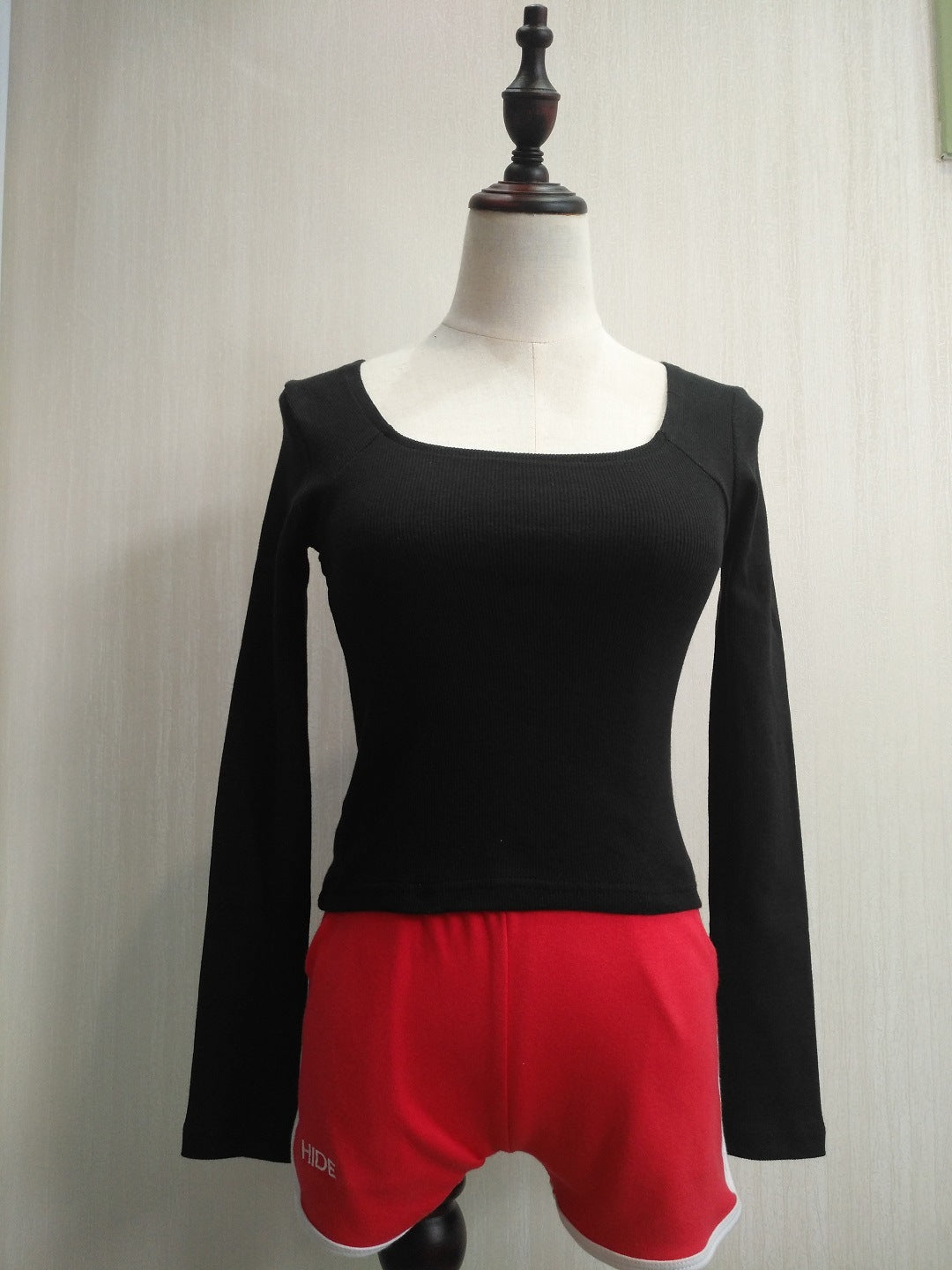 European and American style fashion versatile long-sleeved umbilical high waist thread slim solid color cotton T-shirt