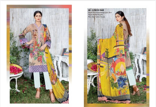 3 Piece Digital & Embroidered Lawn 09