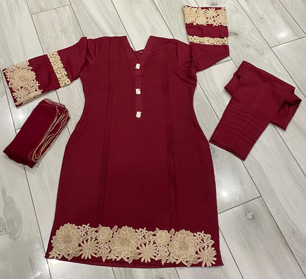 3 Piece Suit With Trouser And Dupatta