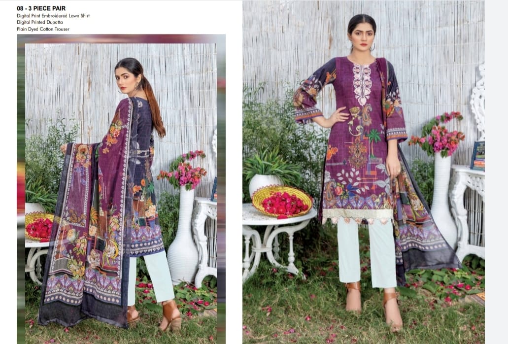 3 Piece Digital & Embroidered Lawn 08