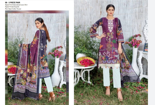 3 Piece Digital & Embroidered Lawn 08